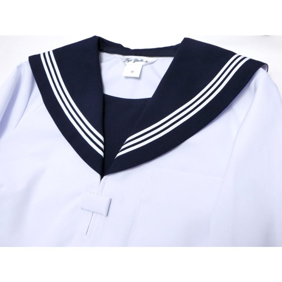 富士ヨット夏用白セーラー服 長袖 紺衿 三本線 18B/19B/20B 大きい特注