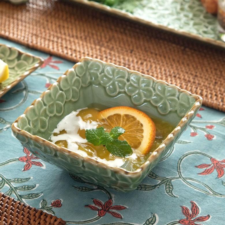 角鉢 角皿 陶器 正方形 約12cm角 ボウル 食器 和食器 プルメリア 煮物