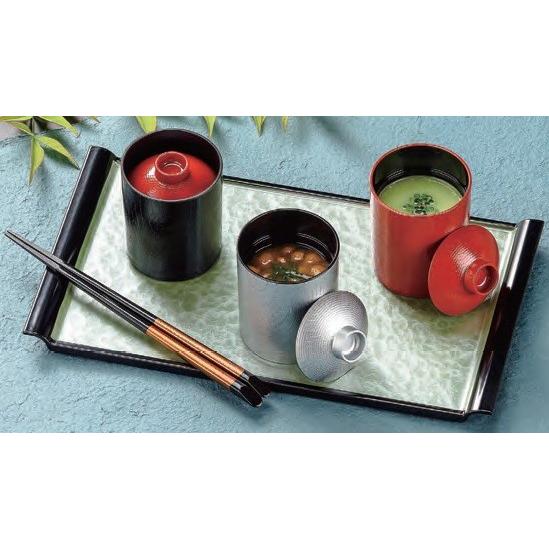 汁椀 蓋付き 小振り 耐熱 筒型落し蓋箸洗椀 黒/蓋高台内金内黒 耐熱ABS