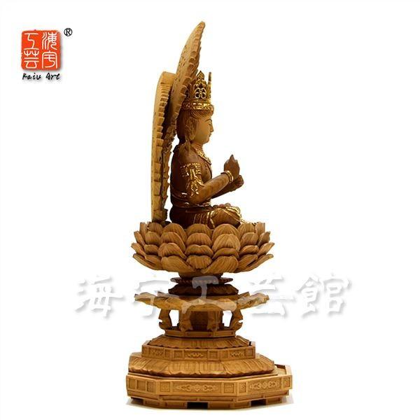 木彫り仏像 【大日如来】 二重火炎光背八角台 肖楠木 眼入切金 坐2.0寸