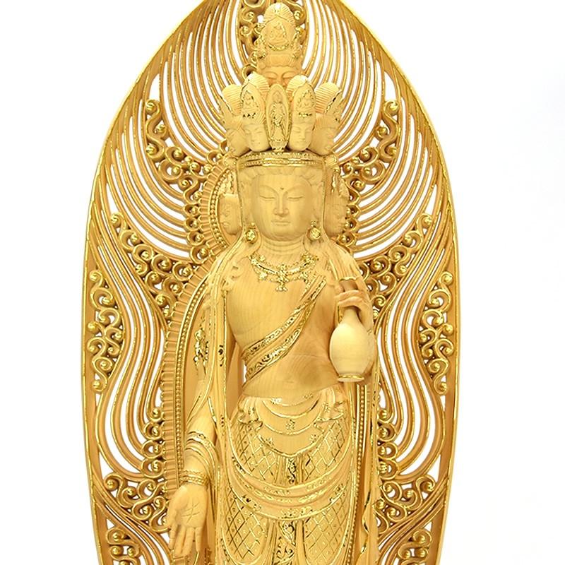 木彫仏像 【十一面観音菩薩立像】 桧木 切金仕上げ 立9.0寸 総高61cm