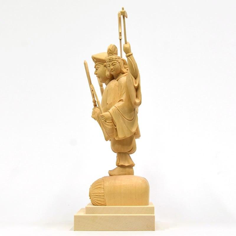 木彫り仏像 【三面出世大黒天】桧木 上彫 立5.0寸 総丈33cm 比叡山形