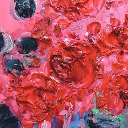 絵画 油絵 赤薔薇 (安食洋) 【肉筆】【油絵】【花】【6号】 : 掛け軸