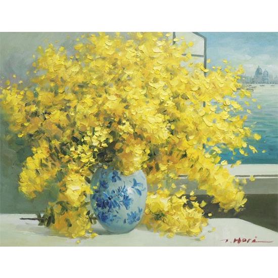 絵画 油絵 ミモザ （堀哲夫） 【肉筆】【油絵】【花】【6号】 : 掛け軸