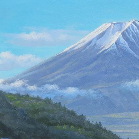 絵画 油絵 富士と河口湖 F50号 （関健造） 【海・山】【肉筆】【油絵