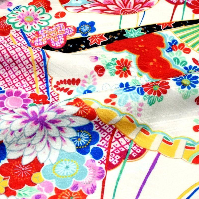 七五三 7歳 着物 四つ身 単品「クリーム 扇」女の子の着物 取り寄せ品