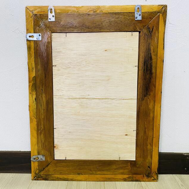 壁掛け鏡 アジアンミラー ウッドタイル フレーム 鏡 H60 W45 壁掛け