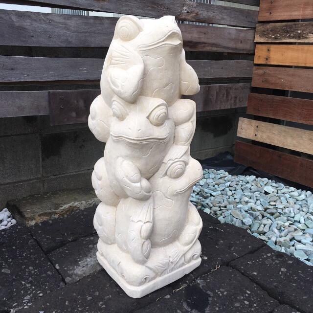 石像 重なりカエル H約65cm ガーデンオブジェ 置物 オーナメント 庭