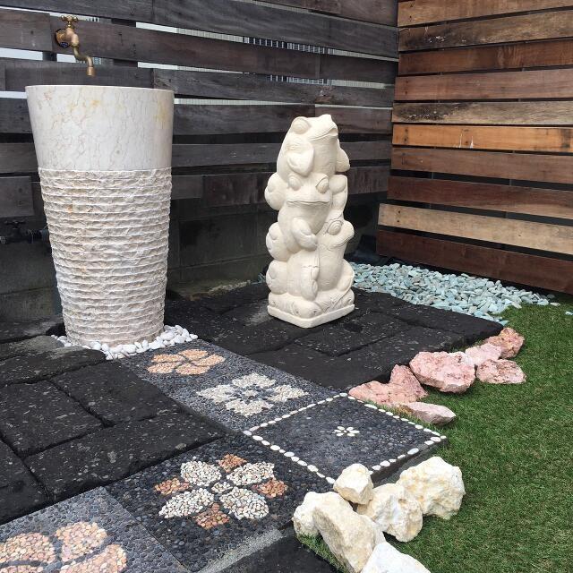 石像 重なりカエル H約65cm ガーデンオブジェ 置物 オーナメント 庭