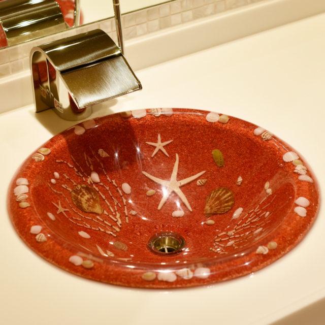 洗面ボウル 貝殻 シェル入り W34cm 3色 置き型 埋め込み カクダイ