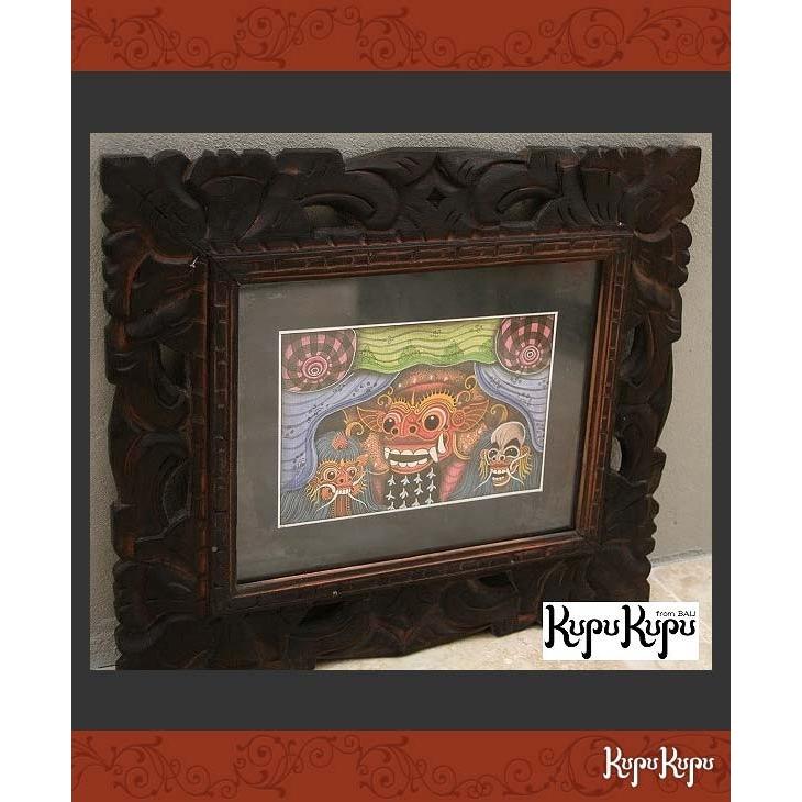 バリ島の絵画 バロン C ガラス付き W39cm×H33cm 壁掛け アジアン