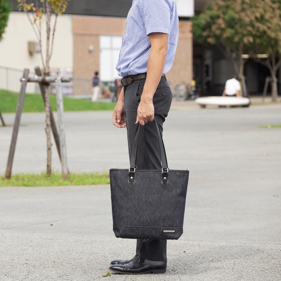 デニムトートバッグ メンズ レディース ファスナー付き A4 ビジネス