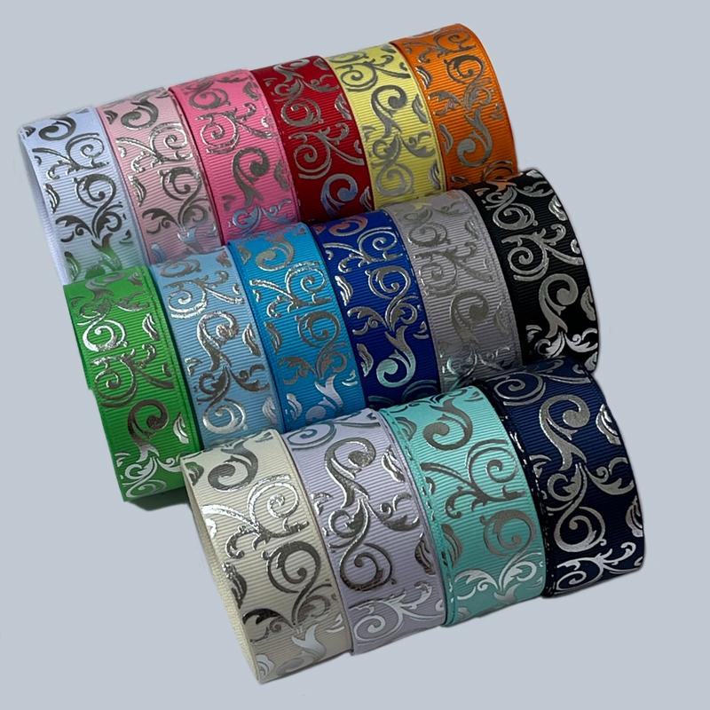 23mm幅 25mm幅 1m】全16色 蔦柄 アラベスク柄 グログランリボン