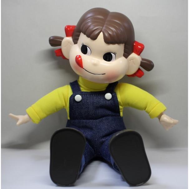 USED 美品 おすわりペコちゃん デニム衣装ペコ 座高20cm不二家 硬質