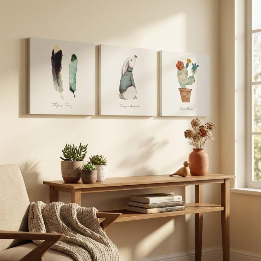 絵画 アートパネル 3枚セット 北欧 おしゃれ 壁掛け ウサギ 兎 花 植物