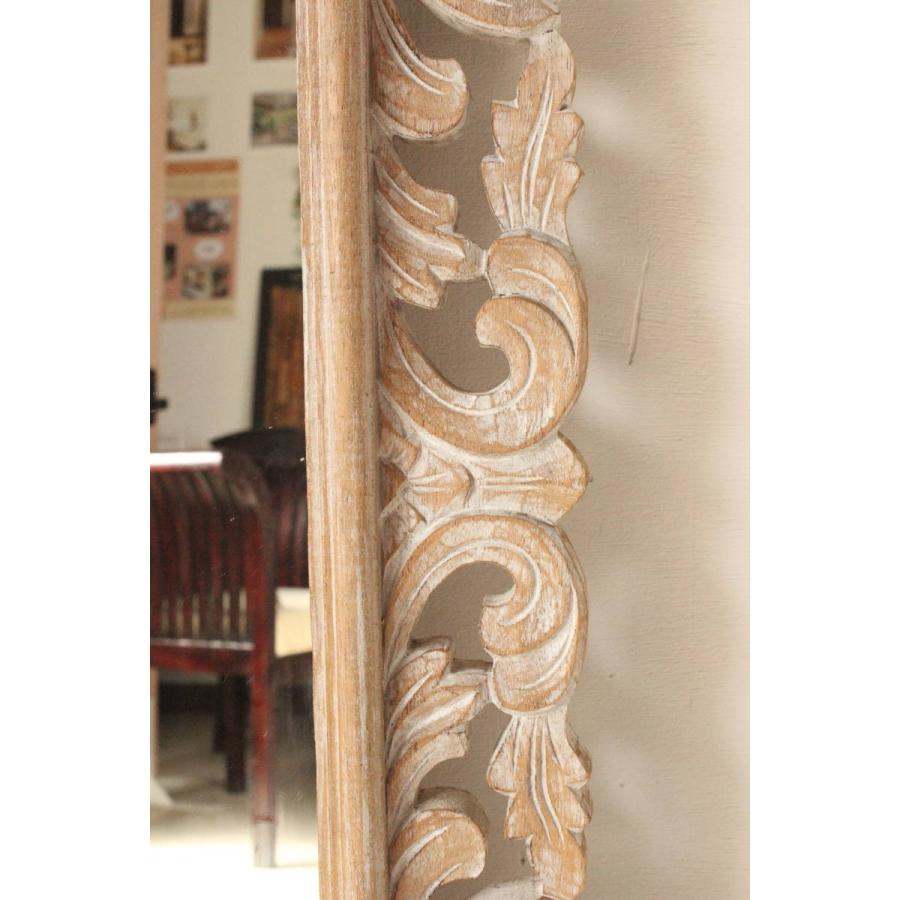 ウッドフレームミラー 鏡 姿見 壁掛け ウォールミラー 木製 彫刻