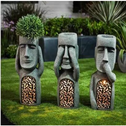 ソーラーライト モアイ像 見ない 聞かない 言わない ガーデンライト