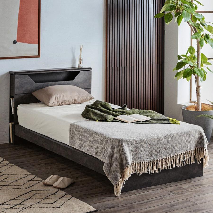 ニトリ（NITORI） ベッド 棚・照明付きベッドフレーム (セラミック調 S