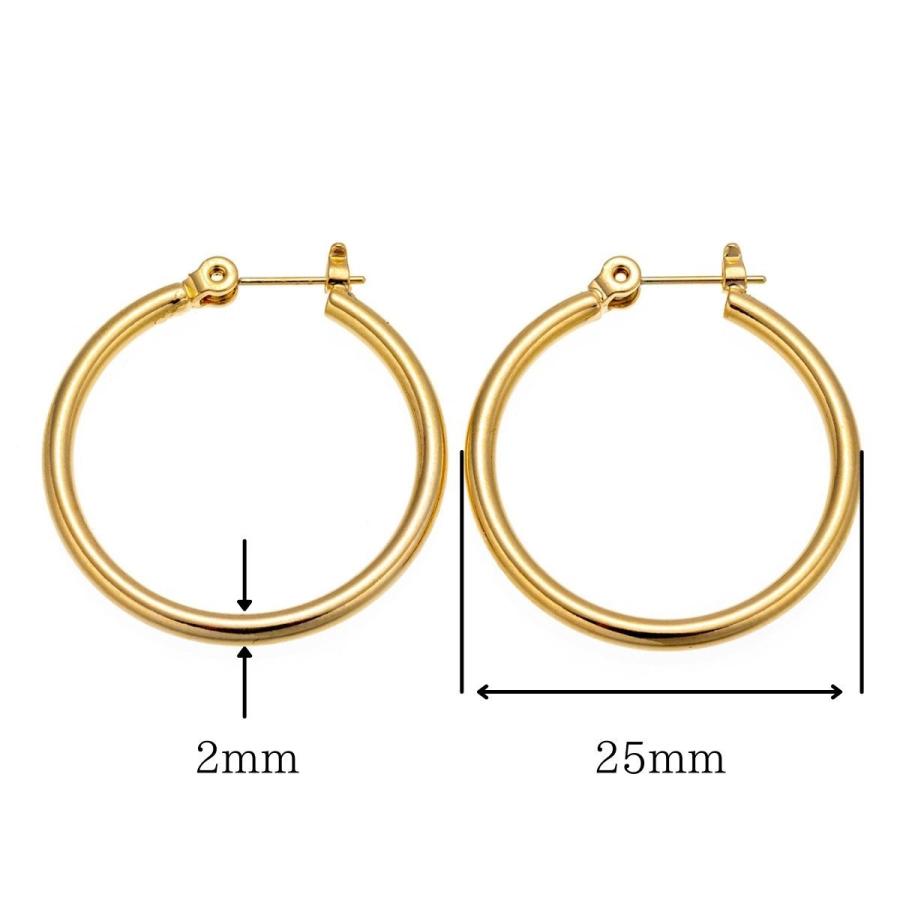 ポストのみ18金 フープピアス メンズ レディース 2mm×25mm K18 18K K18