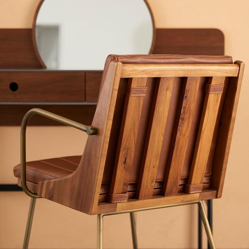 ダイニングチェア チェア 肘付き 細脚 レザー 風 キャメル ブラウン