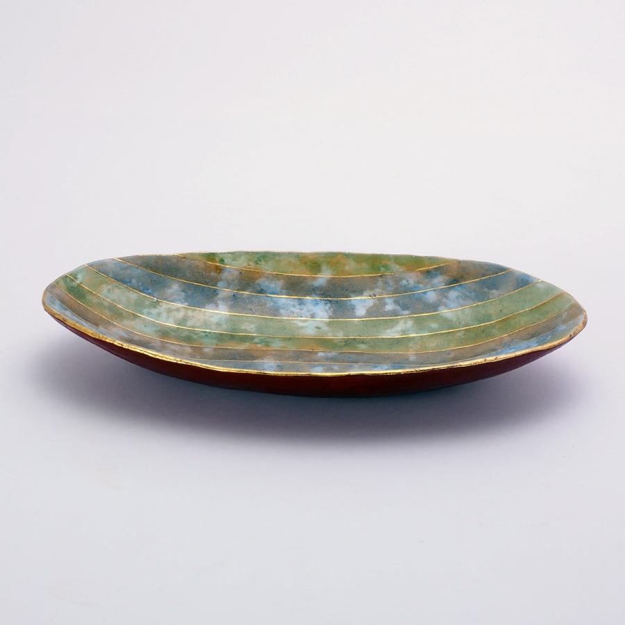 九谷焼 吉田幸央 10号楕円鉢 彩色金彩 緑 化粧箱入 : 九谷焼 STYLeNCE