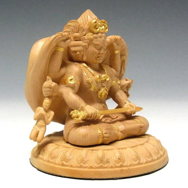 木彫り 仏像 金彩三面大黒天 坐像 高さ5.5cm 柘植製 : 仏像と縁起物の