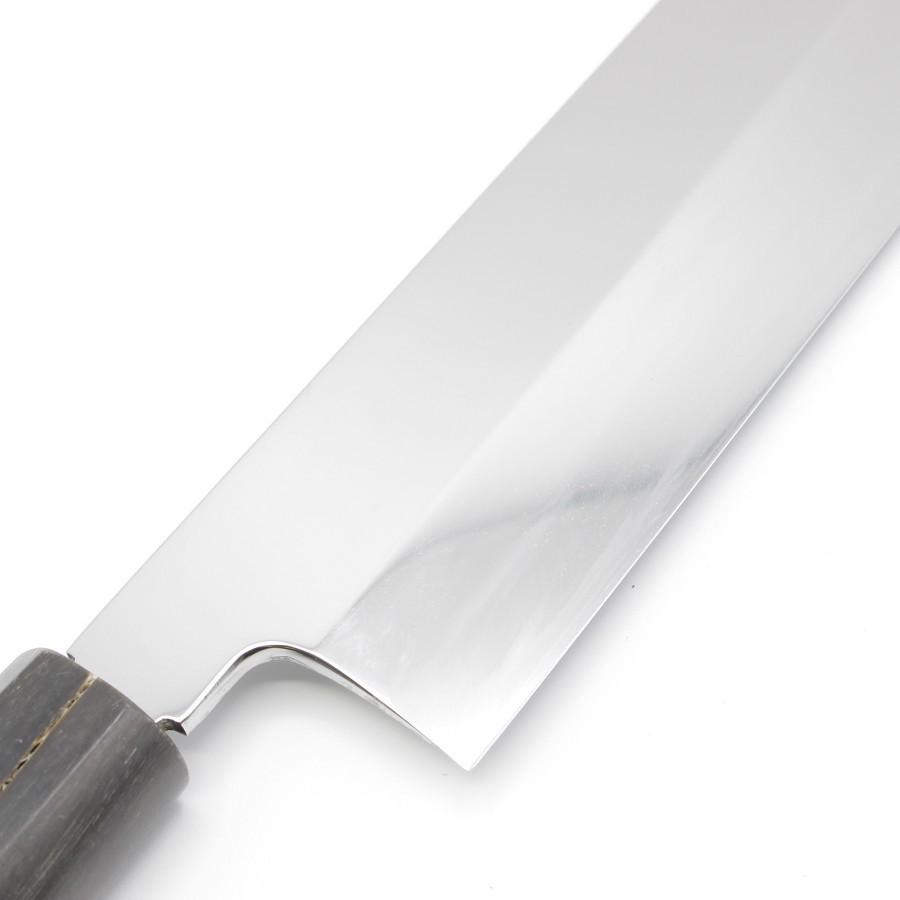 紀親 剥き物包丁 七寸 八角黒檀柄 鏡面 鞘付 刃渡り約210mm 和包丁