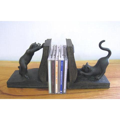 ブックエンド アンティーク 学者ネコ 黒 ねこ : 手づくり家具 ウッド