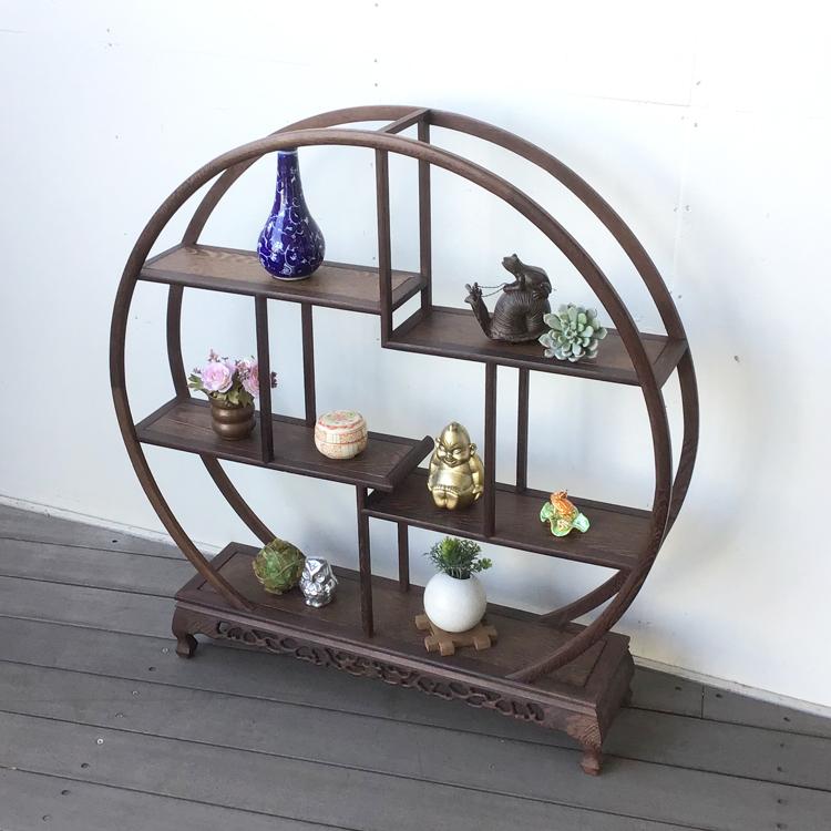 飾り棚 和風 和室 床の間 丸形 シノワズリ 珍品棚 盆栽棚 違い棚 和