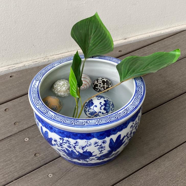 水鉢 金魚 陶器 シノワズリ オリエンタル ジャポニズム 睡蓮鉢 金魚鉢