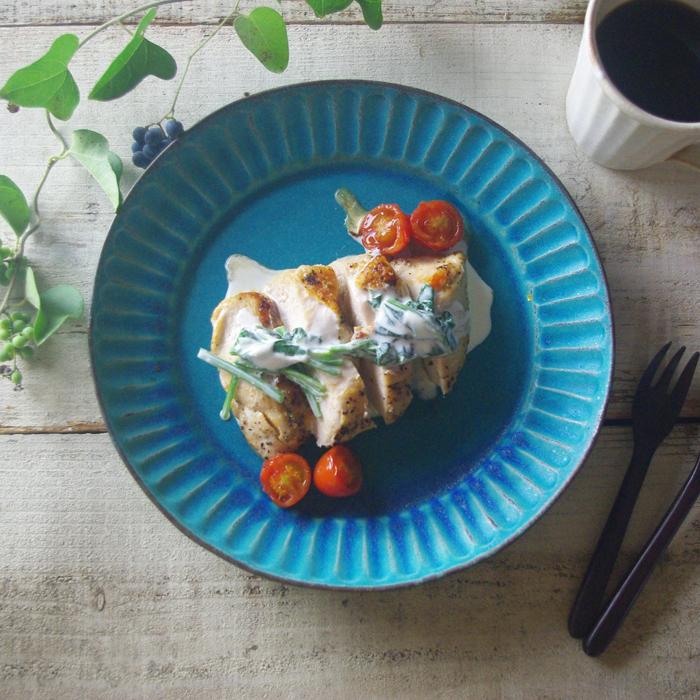 シャビーターコイズ オードブル皿 益子焼 大皿 ワンプレート皿