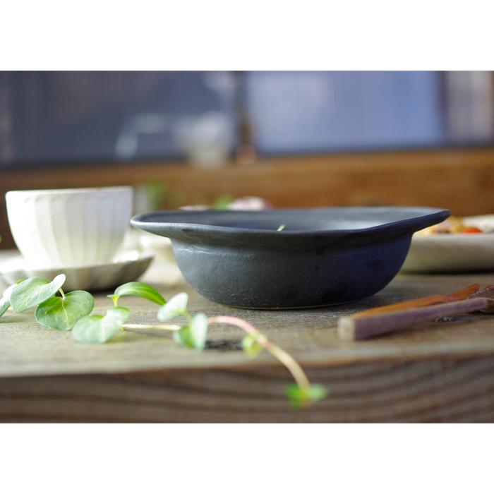 益子焼 リム鉢 ブロンズ黒マット わかさま陶芸 やさしい器シリーズ