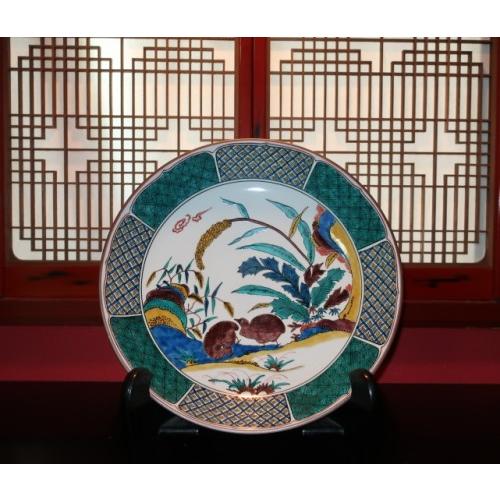 九谷焼 インテリア置物 飾り皿 絵皿 色絵うずら 小多慧（おださとし