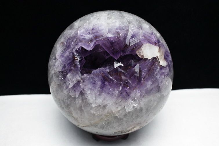 6.1Kg アメジスト 笑口 丸玉 カルサイト共生170mm [T610-11738]