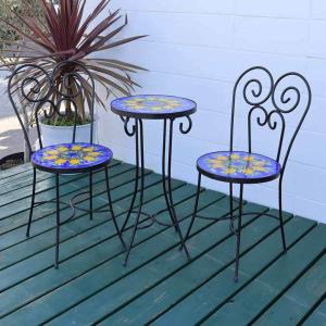 イタリア テーブルセット 魚・グリーン ガーデンテーブル チェア 3点
