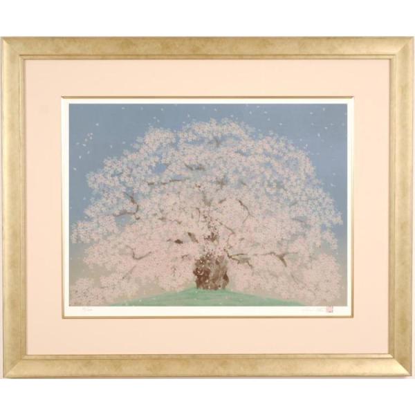 桜 絵画 江戸彼岸桜 和風 日本画 リトグラフ 版画 中島千波 「醍醐桜