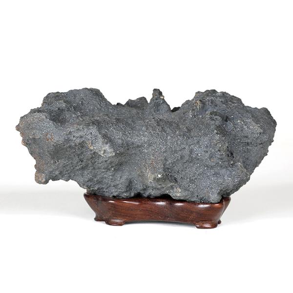 水石 「筑前真黒石」 盆石 天然石 観賞石 岩潟石 すいせき 台座付き