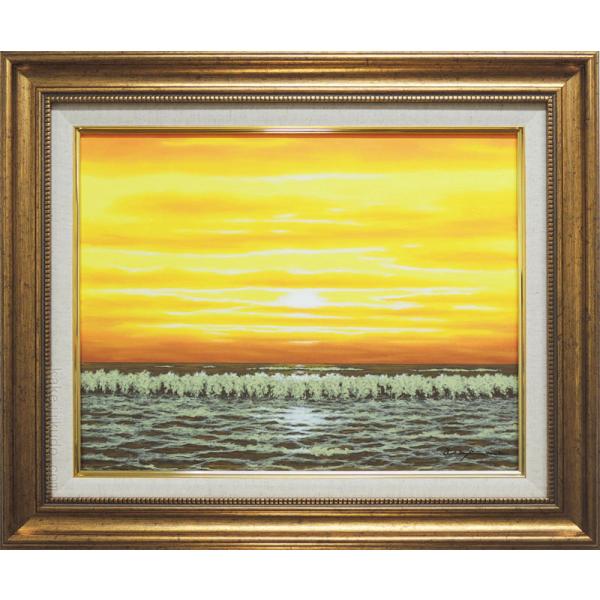 絵画 油絵 朝焼けの海 (朝隈敏彦) 【海・山】【肉筆】【油絵】【6号