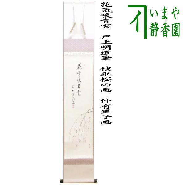 茶道具 掛軸 掛け軸 一行画賛 花気暖青雲 戸上明道筆 枝垂桜の画