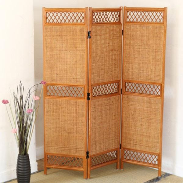 籐 ラタン 両面張りスクリーン 3連 （ 衝立 ついたて パーテーション