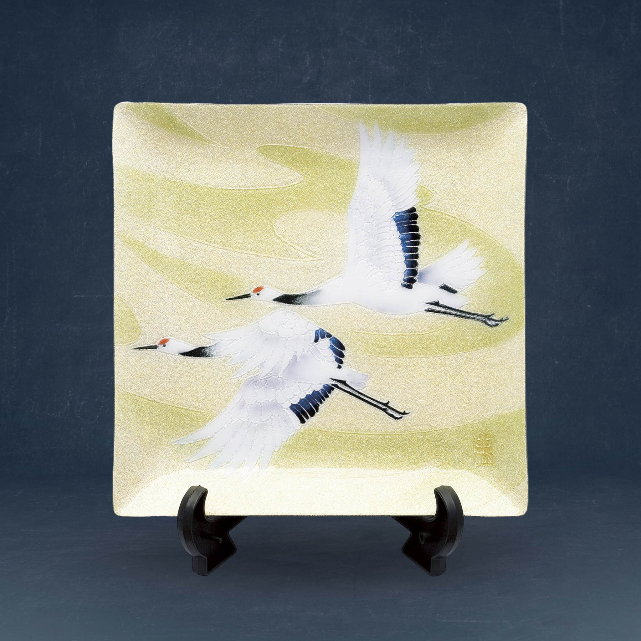 七宝焼き | 飾皿 | 双鶴 24x24