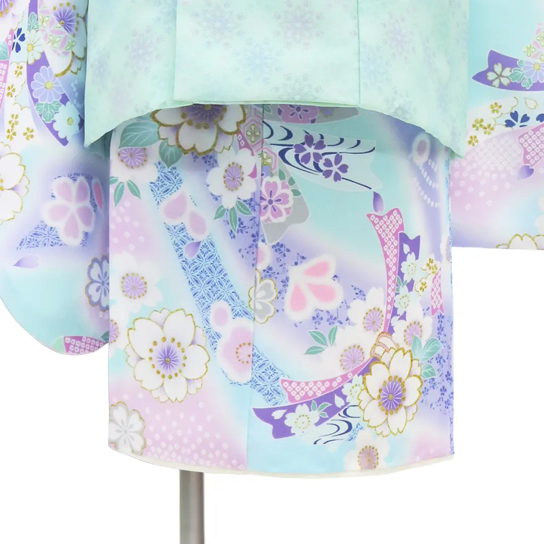 KAGURA》 水色に桜と熨斗、ミントブルーの被布コートセット／小さめ