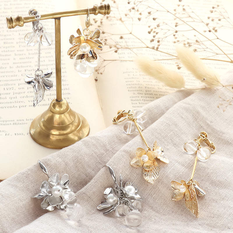 レシピNo.KR1052 メタルフラワーのスウィングイヤーアクセサリー2種