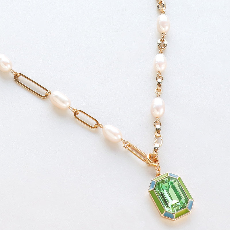 レシピNo.KR1192 石座チャームエポ付レクタングルと淡水パールの2way