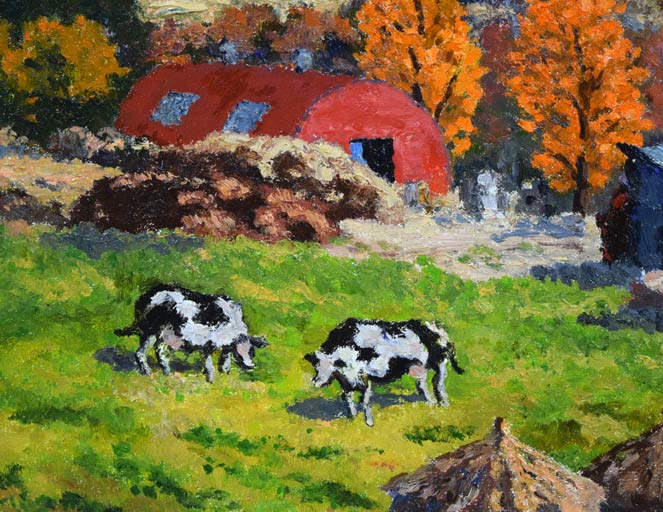 大塚武「牛のいる牧場風景」油絵・F10号 絵画買取・販売の小竹美術