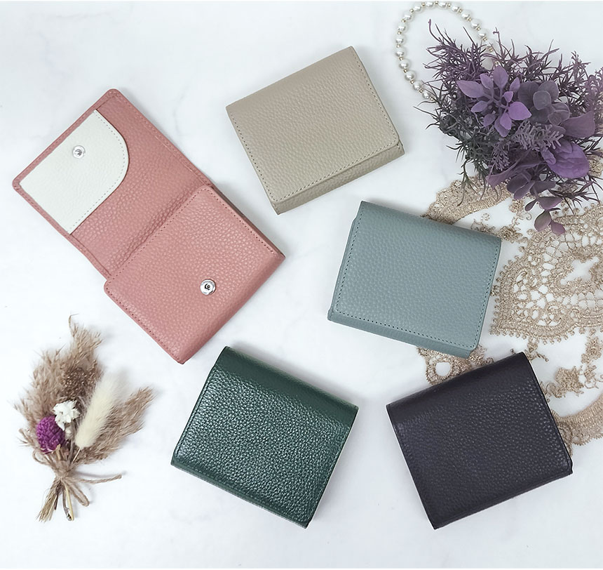 RuriHari 牛革バイカラー2つ折りミニ財布☆欲しい機能が全部つまって