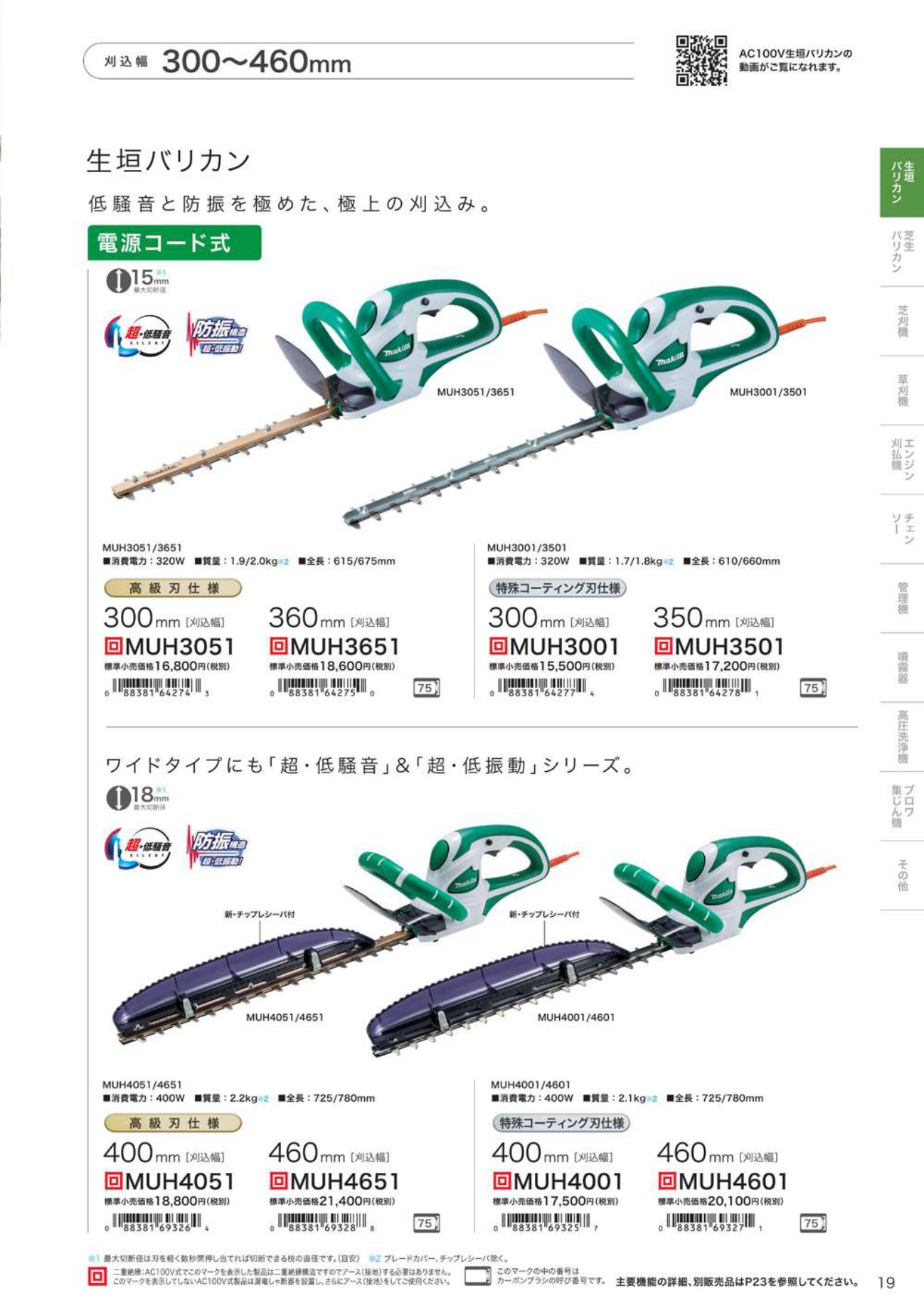 マキタ 生垣バリカン 高級刃仕様 MUH3651 - 工具通販クニモトハモノ