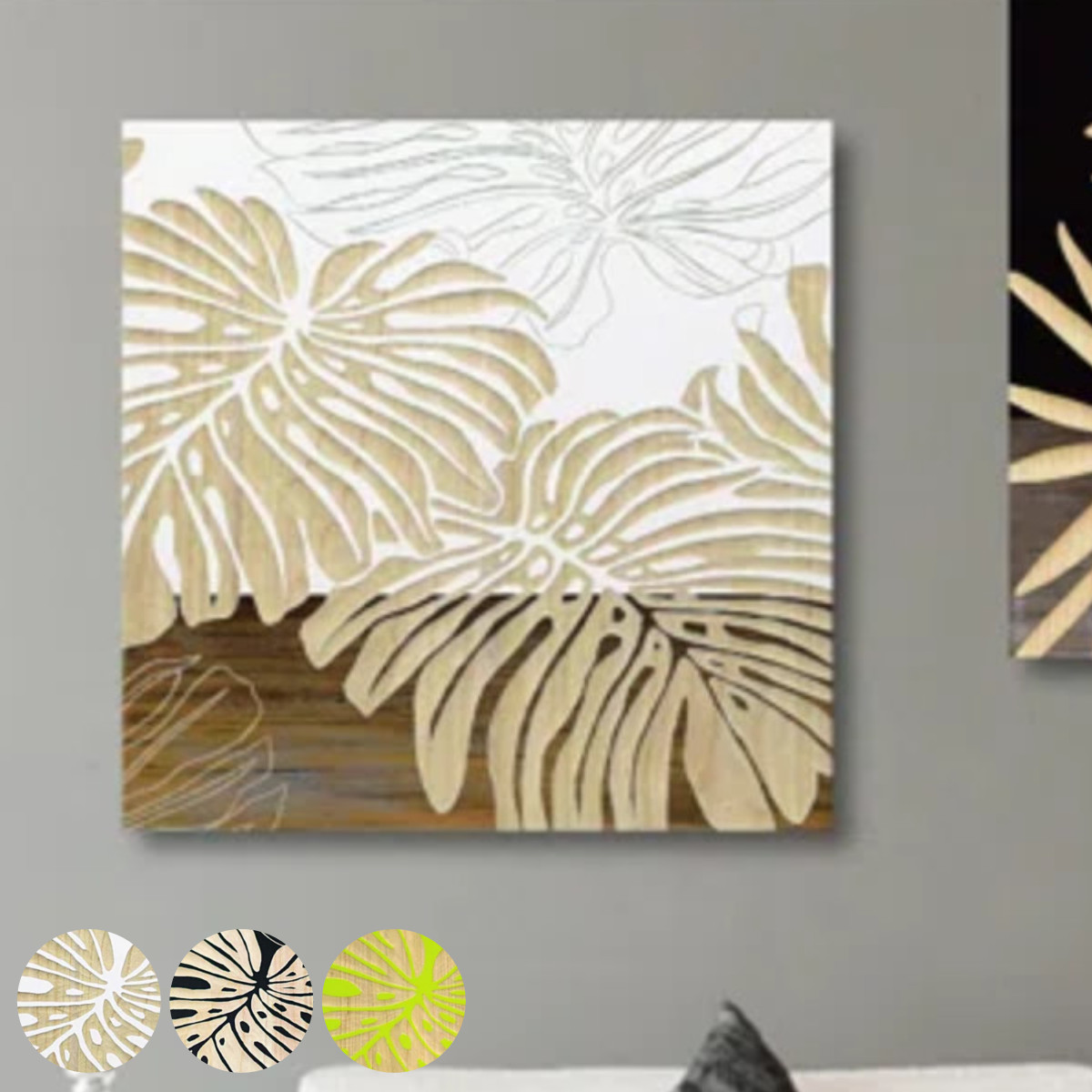 アートパネル ウッドスカルプチャーアート 60×60cm ワイルドモンステラ