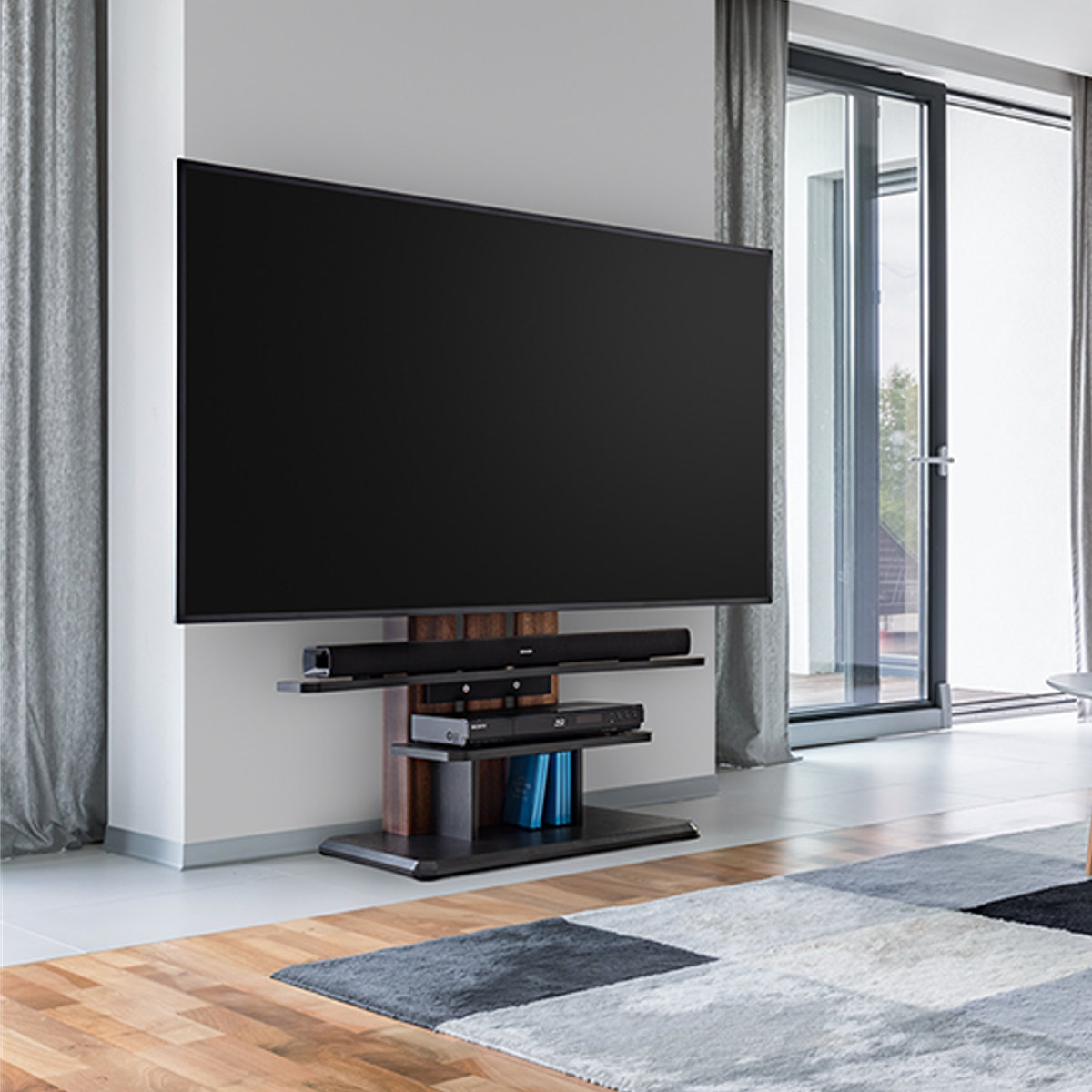 テレビ台 フロアスタンド 北欧風 キャスター付 77V型対応 幅69cm （ TV