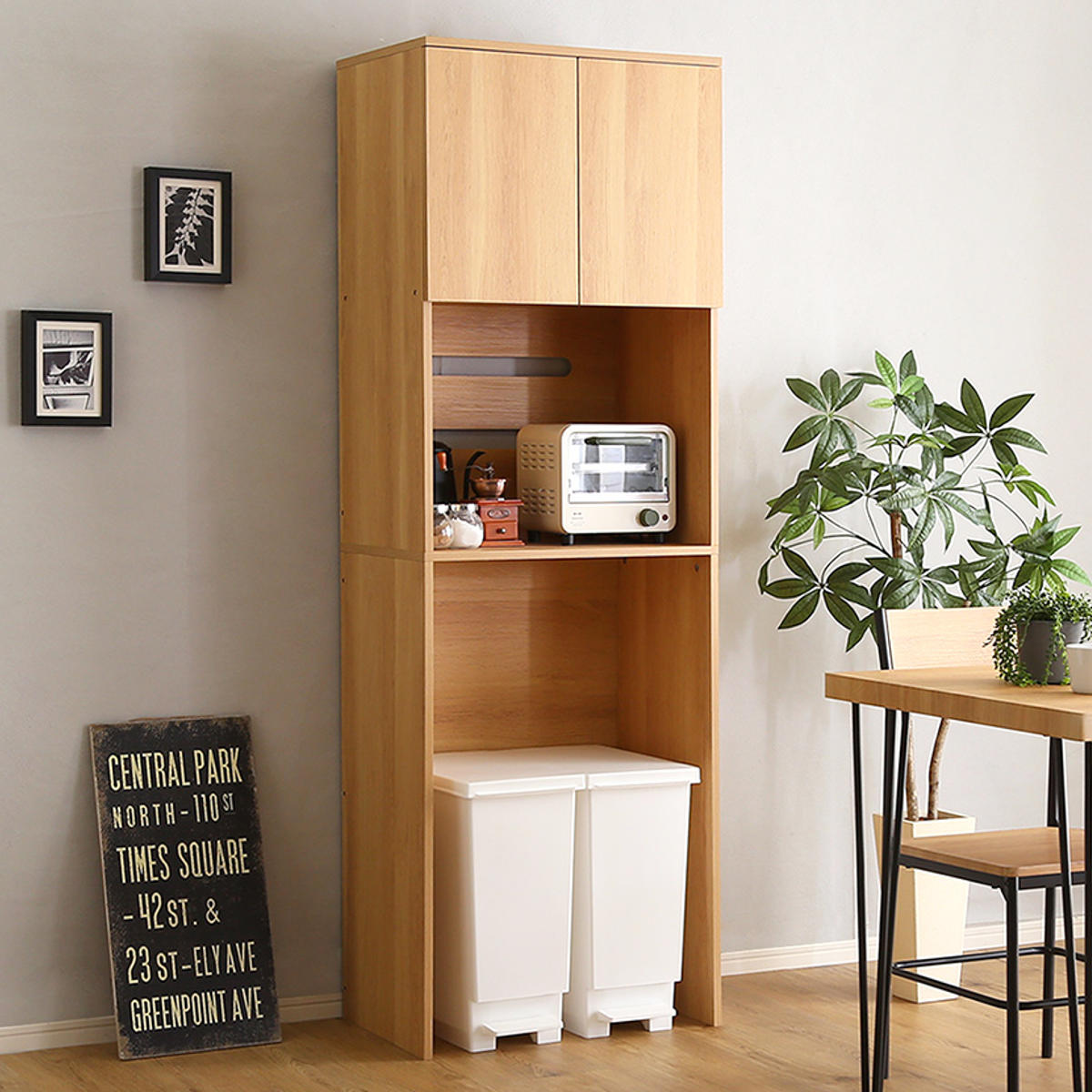 ごみ箱上ラック 幅59cm 木製 スリムタイプ ヴィンテージ調 （ ごみ箱上